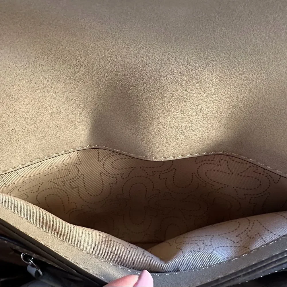 True-religion denim saddlebag purse - taupe and white